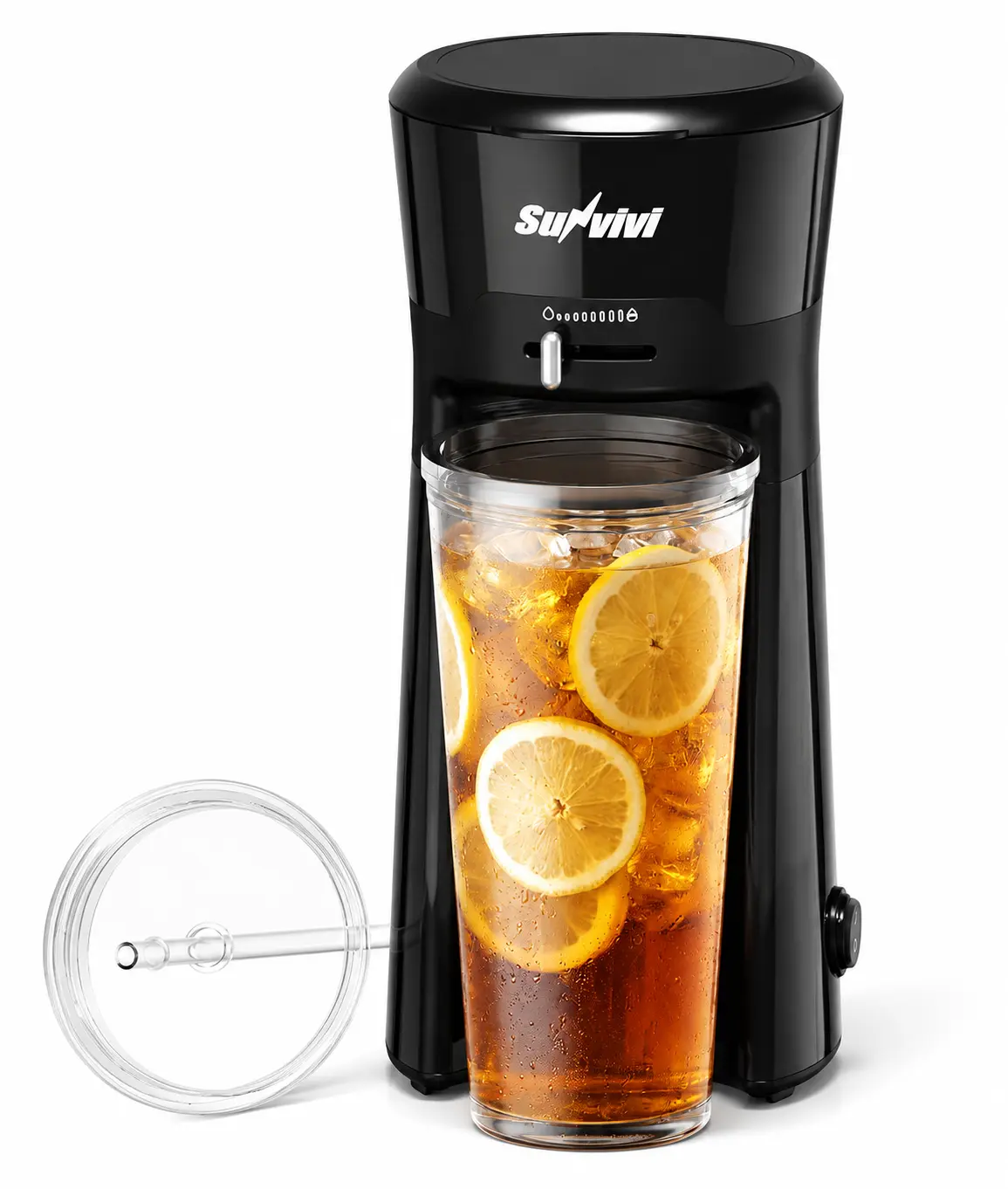 Sunvivi 20OZ Iced Coffee & Iced Tea Maker | Single Serve Cold Brew Machine with Reusable Filter, Strength Control for Coffee, Tea & Fruit Tea, Compact For Home Office Black,coffee station,bold setting，home kitchen bar party,holiday gift，portable coffee