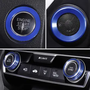 for Honda Civic Accessories 2016 2017 2018 2019 2020 2021 Climate Control Door Speaker Push to Start Button Cover, AC Switch Temperature Knob Sticker(Blue)
