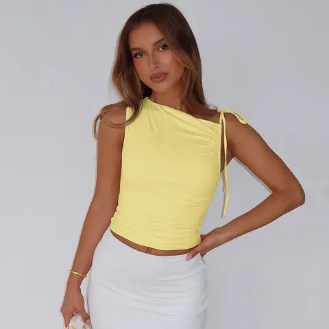 Women's Sleeveless Halter Tie Single-Shoulder Cami Tops - 2025 Summer New Stretch Fabric Chic Going Out Tops, Slim Fit Flatters Curves, Custom Fit Tie, Elegant Yet Casual Vibe, Club Ready for Beach Party