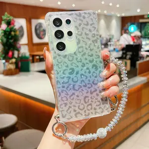 Colorful Gradient Leopard Print Phone Case Accessories for Samsung Galaxy S26 S25 S24 S23 S22 S20FE S21 ULTRA S22 plus, Includes Sparkling Diamond Strap