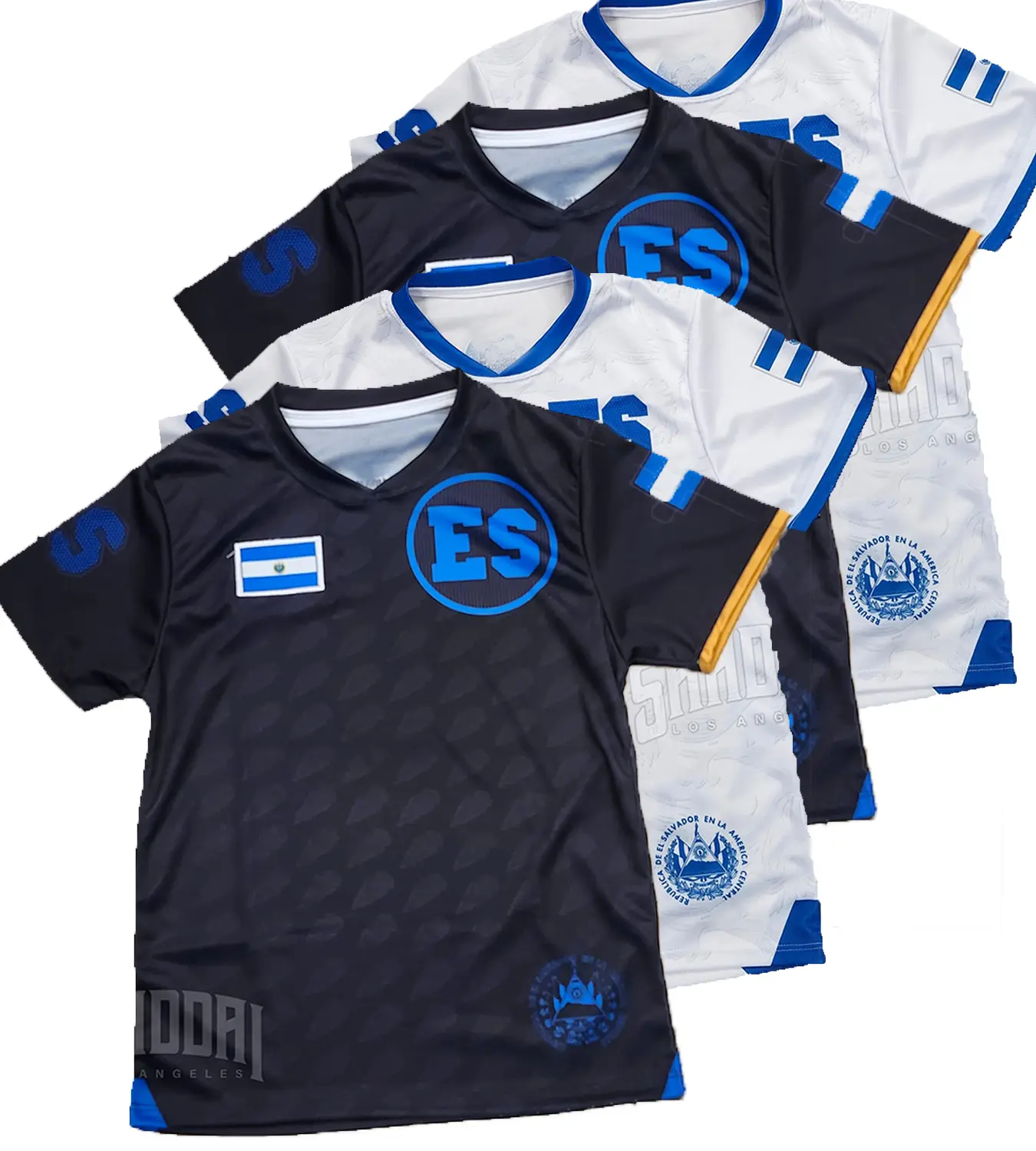Men's Short Recycle Polyester Unisex Soccer & Futsal Jerseys, El Salvador National Flag Graphic Stylish Jerseys with ES Logo, 2 Color Options