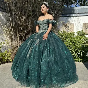 NO.22 Quinceanera Dress, Sparkle Tulle Emerald Green Red Royal Blush Ball Gown Dress