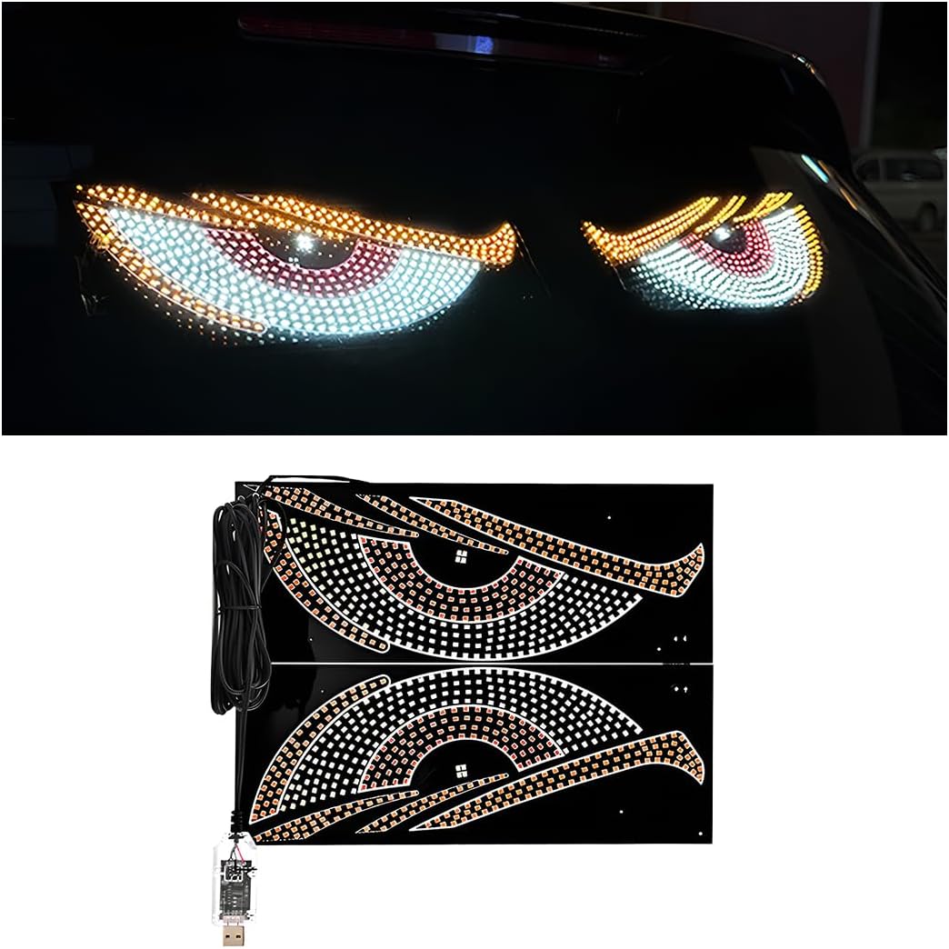 Pair of Automotive "Demon Eye" Lights — Dynamic,Flexible LED Digital Display for Windshields — Flexible Exterior Car Decorative Lighting Accessories — Universal Fit