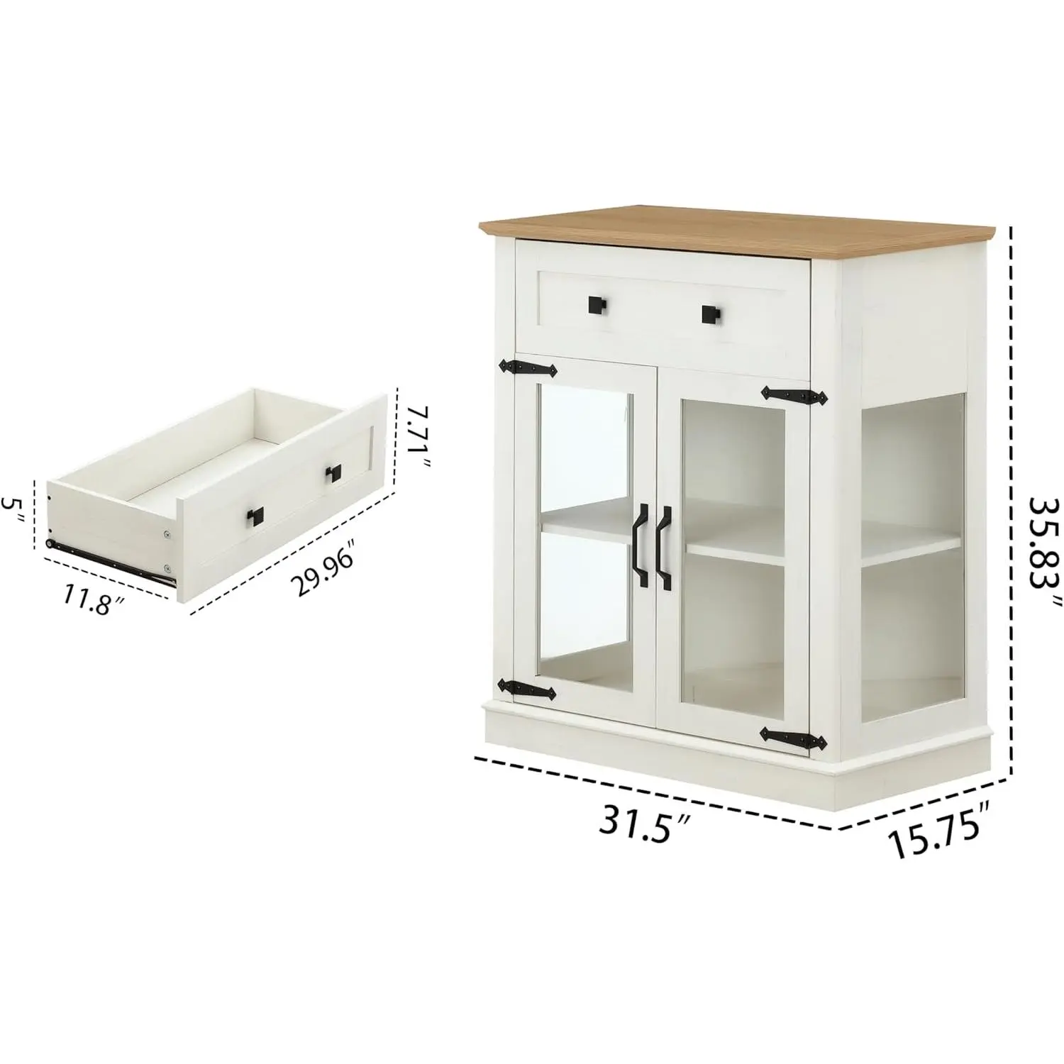Modern 31.5'' Small Sideboard Buffet Cabinet with Storage,Small Coffee bar Cabinet with a Drawer and Adjustable Shelf,Glass Doors Sideboard Buffet with LED for Kitchen,Antique White