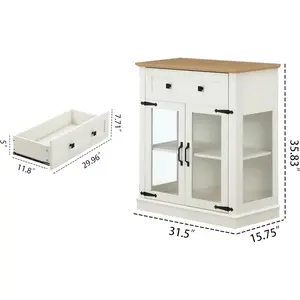 Modern 31.5'' Small Sideboard Buffet Cabinet with Storage,Small Coffee bar Cabinet with a Drawer and Adjustable Shelf,Glass Doors Sideboard Buffet with LED for Kitchen,Antique White