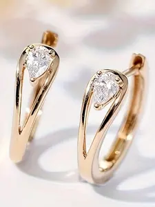 Water Drop Shaped Rhinestone Decorated Hoop Earrings, Elegant Jewelry for Party, Daily Clothing Decor, Trendy All-match & Exquisite Jewelry for Birthday Gift