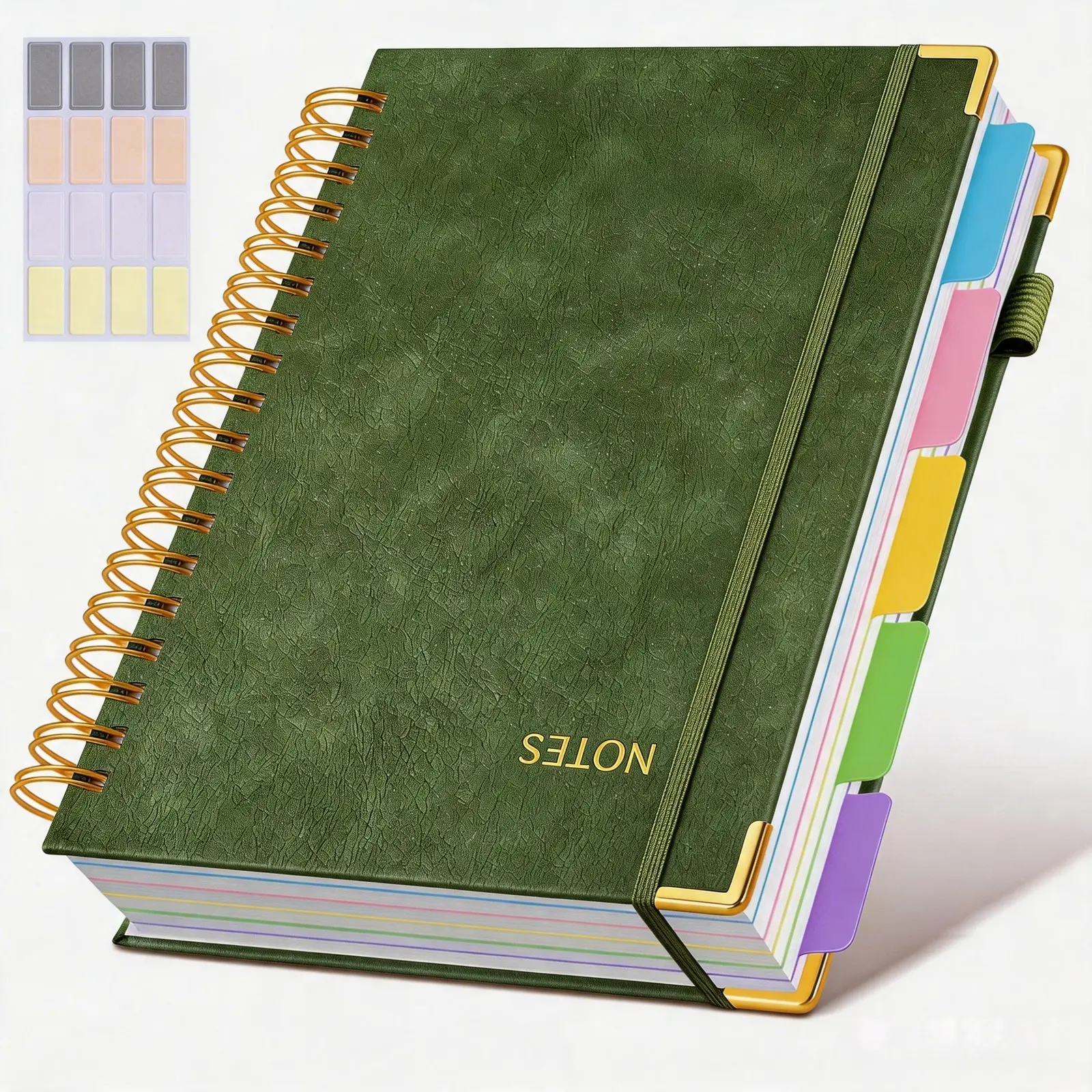 Large 8"x10" B5 Leather Spiral Bound Notebook, 300 Pages 5-Subject College Ruled Journal with Divider Tabs, Foldable Hardcover Notepad for Study, Work & Ladies Daily Journaling