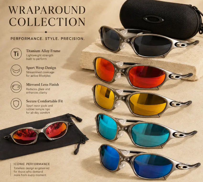 Romeo/Juliet X-Metal Frames Futuristic Wraparound Sport Sunglasses, Unisex Lightweight Titanium Frame Mirrored Shades for Driving and Outdoor Wear
