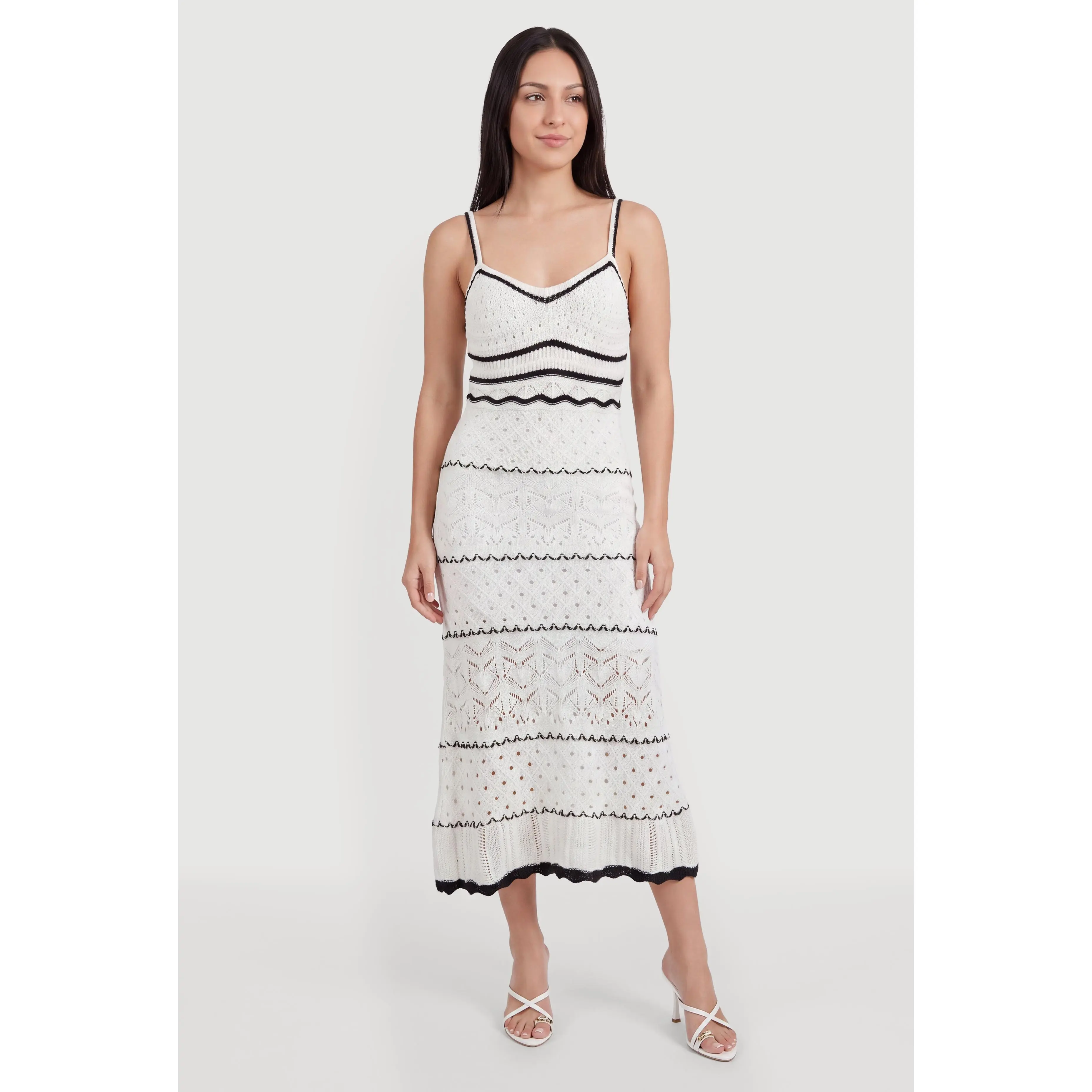 Crochet Knit Contrast Trim Sleeveless Maxi Dress