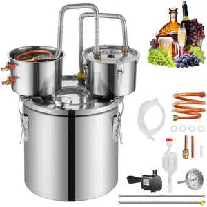 fathersdaygift VEVOR Alcohol Still, 13.2 Gal/ 50 L Stainless Steel Water Alcohol Distiller with Copper Coil for Fast Cooling, Dual Condenser Distiller Kit with Secondary Distillation, for Wine Whisky Brandy, Silver