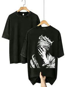 Viral TikTok Edgy Gothic Acid Wash Tee | Crown of Thorns Blindfold Oversized Grunge T-Shirt Unisex Graphic Album