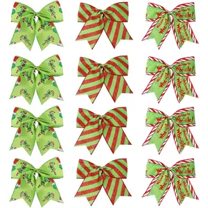 12 Pcs Red Green Christmas Bows, 6 Inch Large Christmas Tree Bows with Classic Glitter Xmas Tree Ornaments, Christmas Bows for Wreaths, Gift Wrapping, Garland, DIY Xmas, Holiday Party and Home Decor