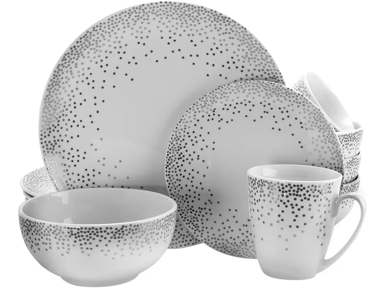 Gibson Platinum Dots 16 Piece Round Ceramic Dinnerware Set Gibson Platinum Dots 16 Piece Round Ceramic Dinnerware Set