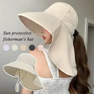 Shawl Sunscreen Cap Ponytail Travel Fisherman Hat Wide Brim Sun Hat with Neck Flap Outdoor UV Anti Neck Protection Sun Visors