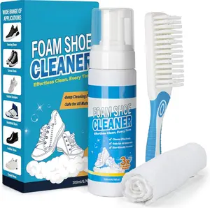 Shoe Cleaner Kit  200ml White Sneaker & Trainer Cleaner with Brush & Microfibre Cloth  For Leather, Canvas, Knit, Boots, Rubber & Running Shoes