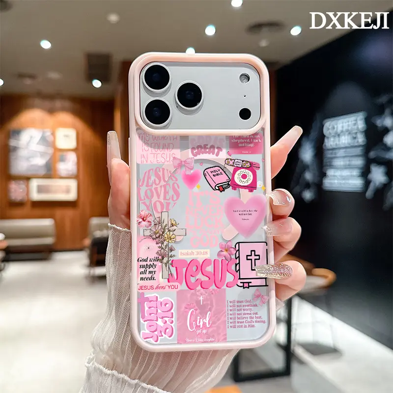 Pink Jesus Quote Aesthetic Pattern Customized Magnetic Cellphone Cover - Protective, Shockproof, Non-Slip Transparent Acrylic Casing, Wireless Charging Support, with Protector for iPhone 11-17 Pro Max/Plus, Mobile Phone Accessories, Tpu