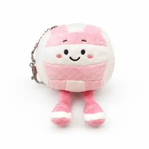 "Bumpette" Pink and White Plush Volleyball Keychain with Smiley Face Design by Sporty Sprouts. Great for volleyball gift, volleyball themed birthday or bag charm.