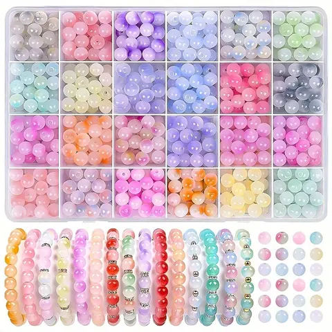 360pcs 8mm Glass Beads for Jewelry Making Bracelet Kit with 24 Colors Candy Style Perfect Beading Supplies Beads for Crafts Diy Mix Beads for Bracelet Making and DIY Jewelry Diy Bead Assortments Diy Beads Set