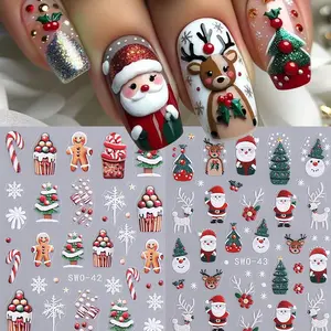 Christmas Nail Art Stickers Set, Cartoon Santa Claus & Christmas Tree Design, Back Adhesive Manicure Decals, Perfect Holiday Gift Idea, Nail Art Sheet