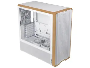 Lian Li LANCOOL 217 Genuine Walnut Wood Computer Case,  Mid-Tower ATX PC Case with 5 Pre-Installed PWM Fans 2x170mm, 2x120mm & 1x140mm, Flexible PSU & Cable Installation - White (LAN217W)