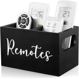 Remote Control Holder, Wooden 2-Grid Desktop Storage Box, Remote Control Storage Box for Home, Office and Dormitory, Desk Organizer, Desk Tidy
