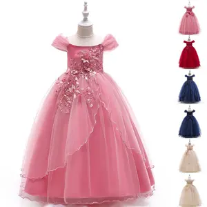 Pink Kids Clothes 213 Applique Princess Beading Long Ball Gown Frock Children Formal Evening Party Pageant Prom Host Cocktail Dress Flower Girls 4-14Y
