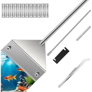 25" Glass Aquariums Algae Scraper - Durable Stainless Steel Powerfully Remove Stubborn Algae Professional Fish Tank Cleaner Tools Includes Sheath Long Tweezers & 10 Replaceable Blades