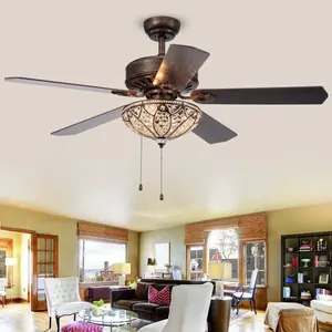212 MAIN 52 in. Round Shape Traditional Gliska 3-Light Indoor Bronze Ceiling Fan with Crystal Lights, Hand Pull Chain, for Home Decor & Indoor Use