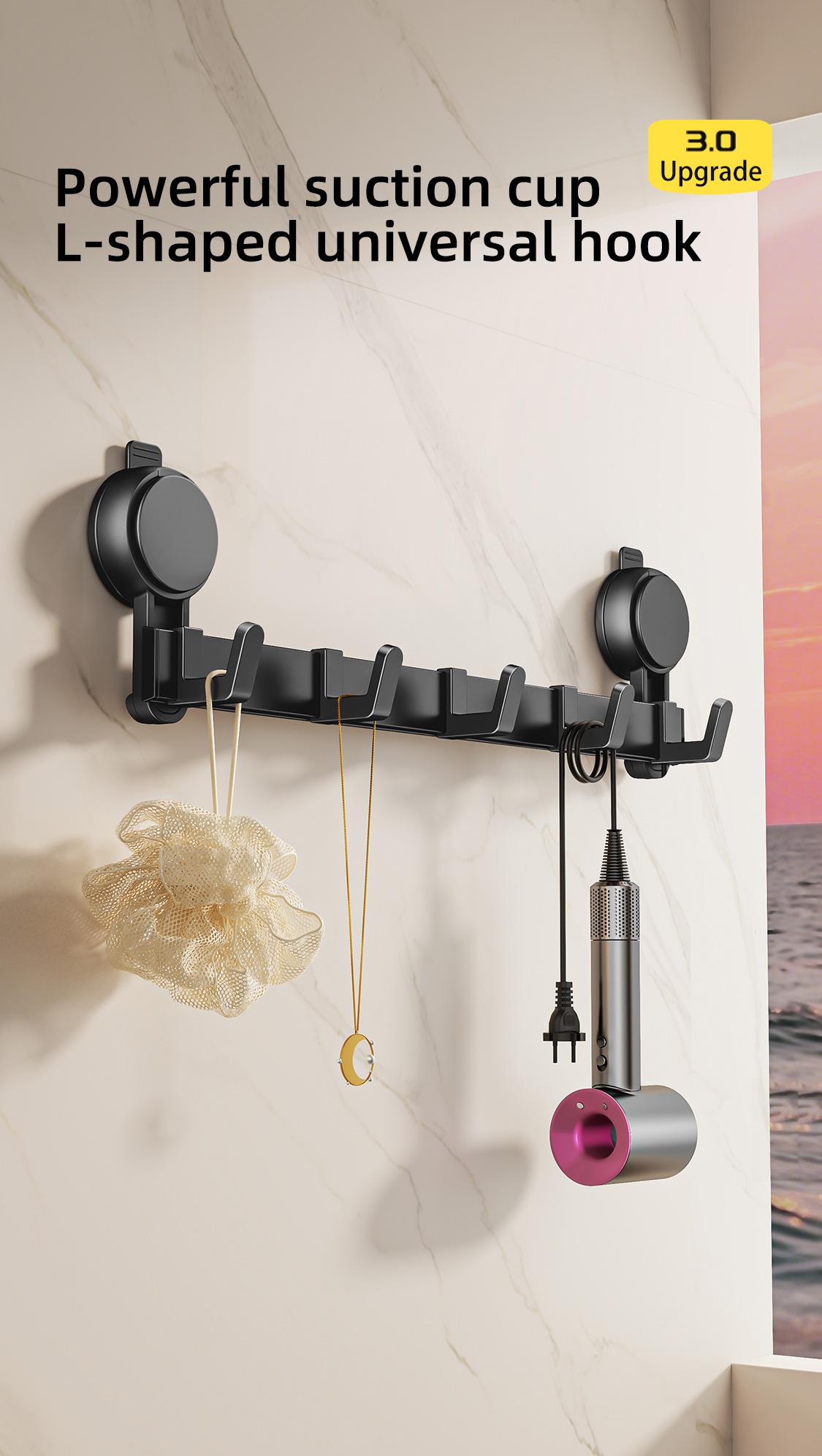 5 Hooks Suction Cup Hook Rack Heavy Duty No Drilling Bathroom Shower Door Black Rustproof Aluminum