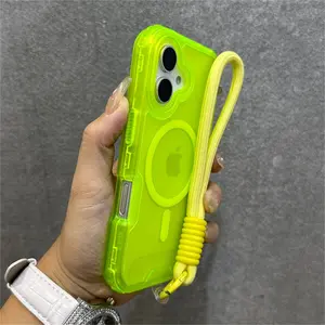 Magnetic Matte Translucent Hard Cover Case for iPhone 11 12 13 14 15 16 17 Pro Max Plus with Lanyard Wrist Strap Cellphone Shockproof