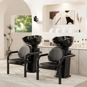 Baasha Professional Shampoo Chair and Bowl Set | Adjustable Hair Wash Station with Neckrest | Memory Foam Soft Cushion Head Spa Chair | All-In-One Accessories Included | Ergonomic & Modern Design Salon Equipment | Shipped in 2 Packages for Safety