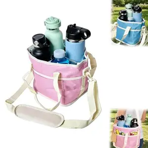 Family Size 4 Compartment Drink Bag, Insulated Multiple Tumbler Holder Caddy with Adjustable Strap, No-Spill Reusable Beverage Carrier for Hiking, Walking, Sports, Family Outings & Daily vial bottle outdoorfun