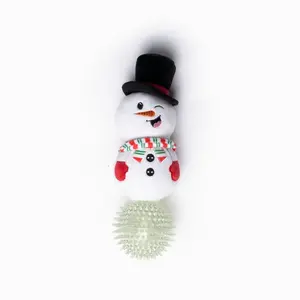 Dog Toy Long Plush Snowman with Spikey Rubber Ball