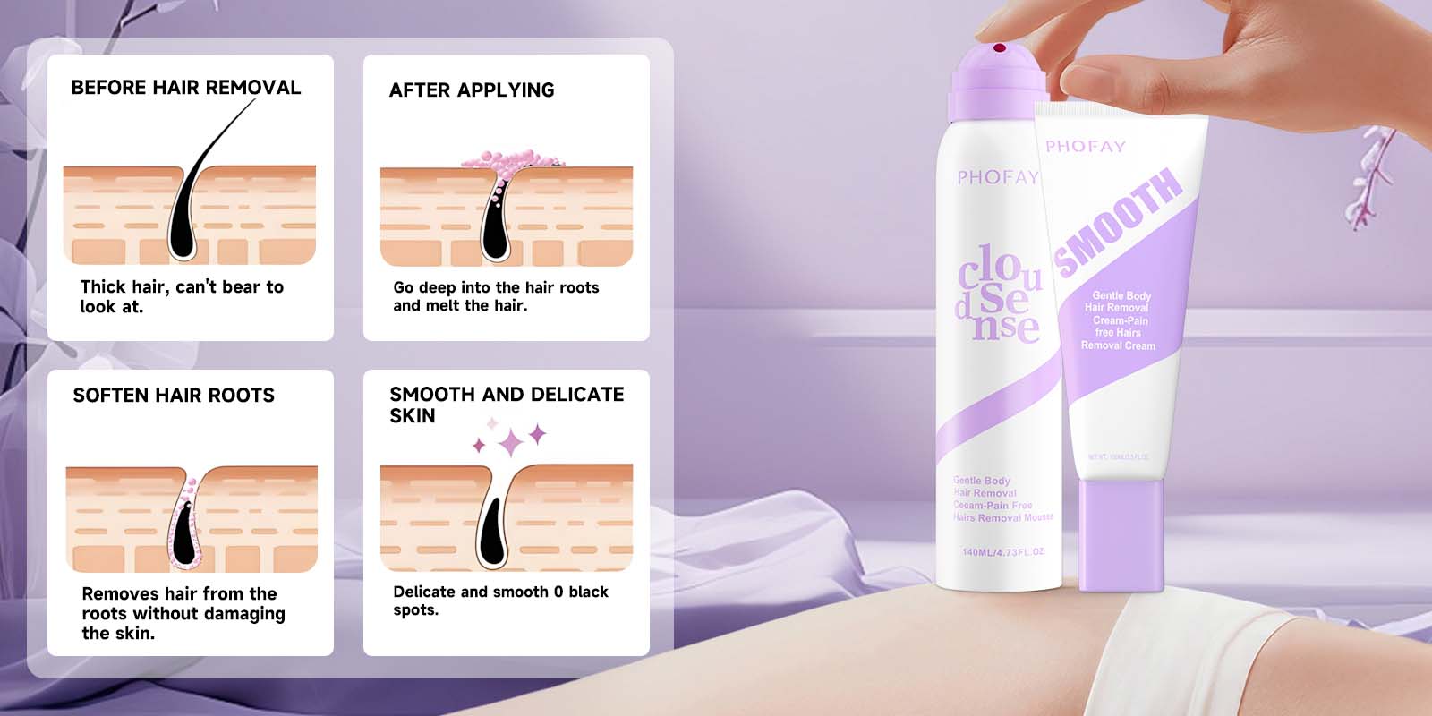 PHOFAY Pain-Free Bikini Hair Removal Cream for Sensitive Skin - Hypoallergenic, Fast-Acting Depilatory with Citrus Scent, Aloe, Hyaluronic Acid, Body Care Benefits, Portable Size for Multiple Areas, Suitable for Men & Women PHOFAY Pain-Free Bikini Hair Removal Cream for Sensitive Skin - Hypoallergenic, Fast-Acting Depilatory with Citrus Scent, Aloe, Hyaluronic Acid, Body Care Benefits, Portable Size for Multiple Areas, Suitable for Men & Women