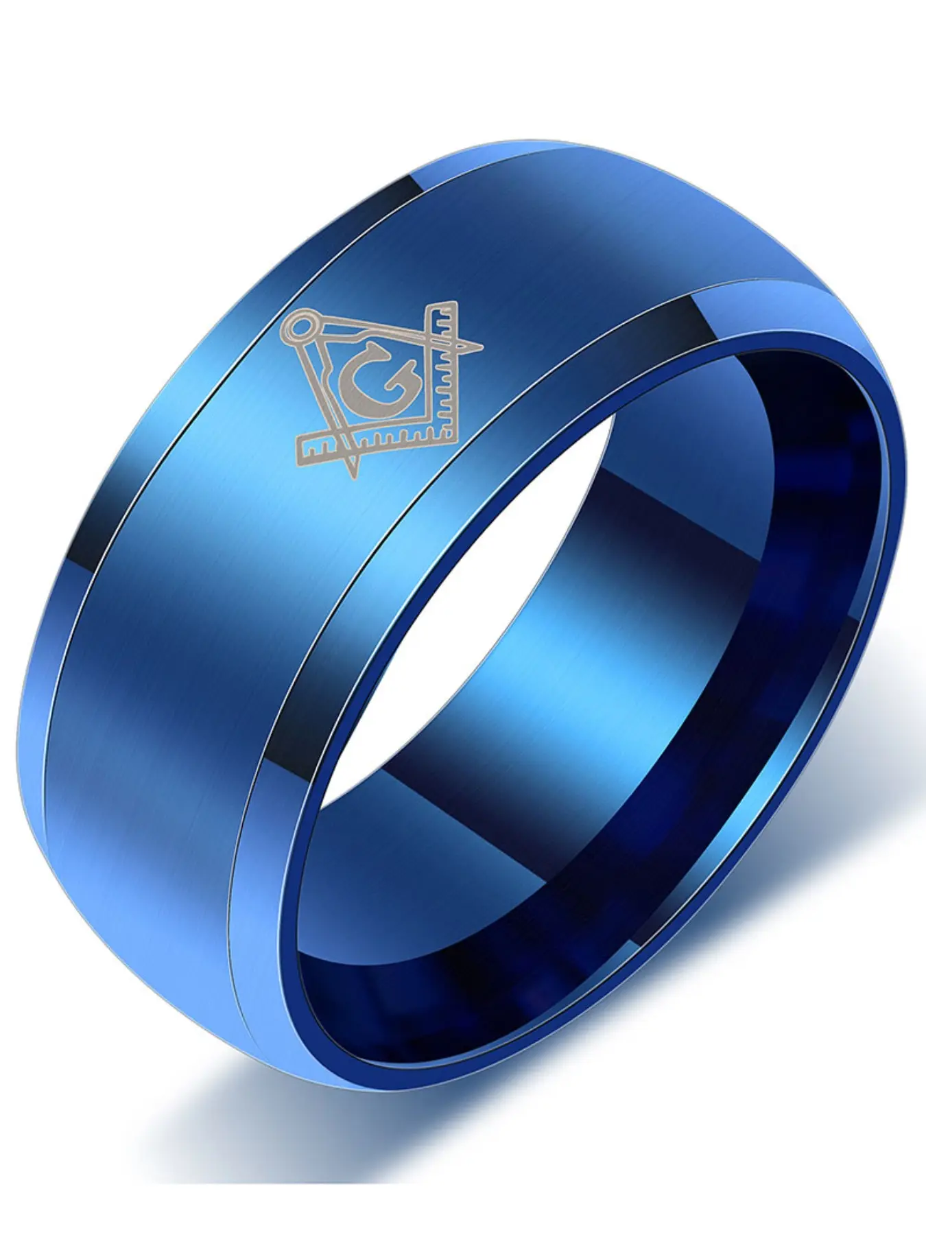 European and American Fashion Freemasonry 8mm Laser Logo Ring, Statement Ring, Titanium Steel Stainless Steel Band, Stylish Jewelry for Men and Women