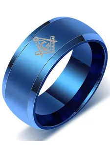 European and American Fashion Freemasonry 8mm Laser Logo Ring, Titanium Steel Stainless Steel Band, Stylish Jewelry for Men and Women