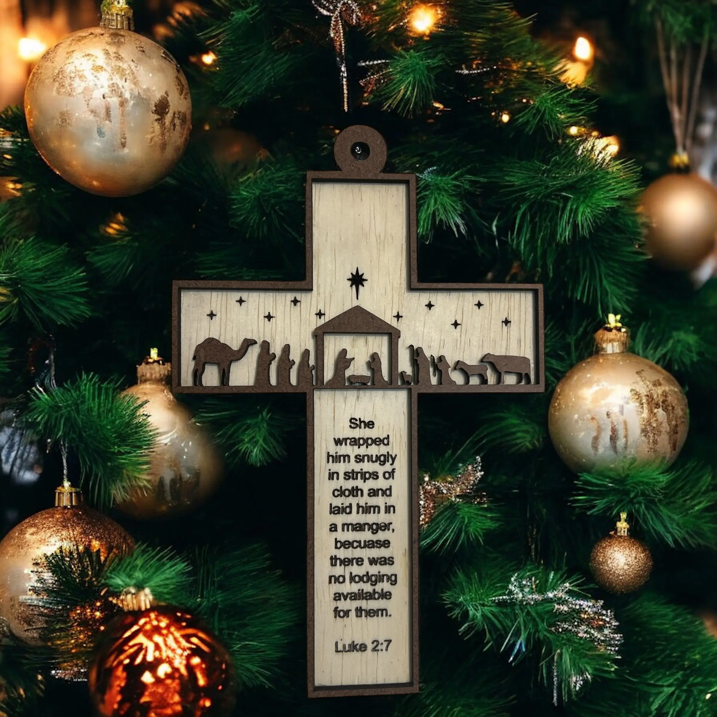 Cross-Shaped Christmas Ornament with Prayer & Manger Scene | Christian Decor | Handcrafted Nativity Keepsake | Faith-Inspired Holiday Gift