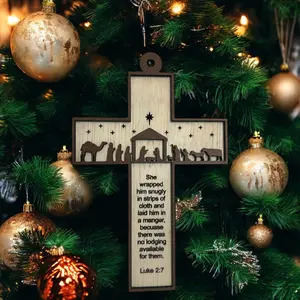 Cross-Shaped Christmas Ornament with Prayer & Manger Scene | Christian Decor | Handcrafted Nativity Keepsake | Faith-Inspired Holiday Gift