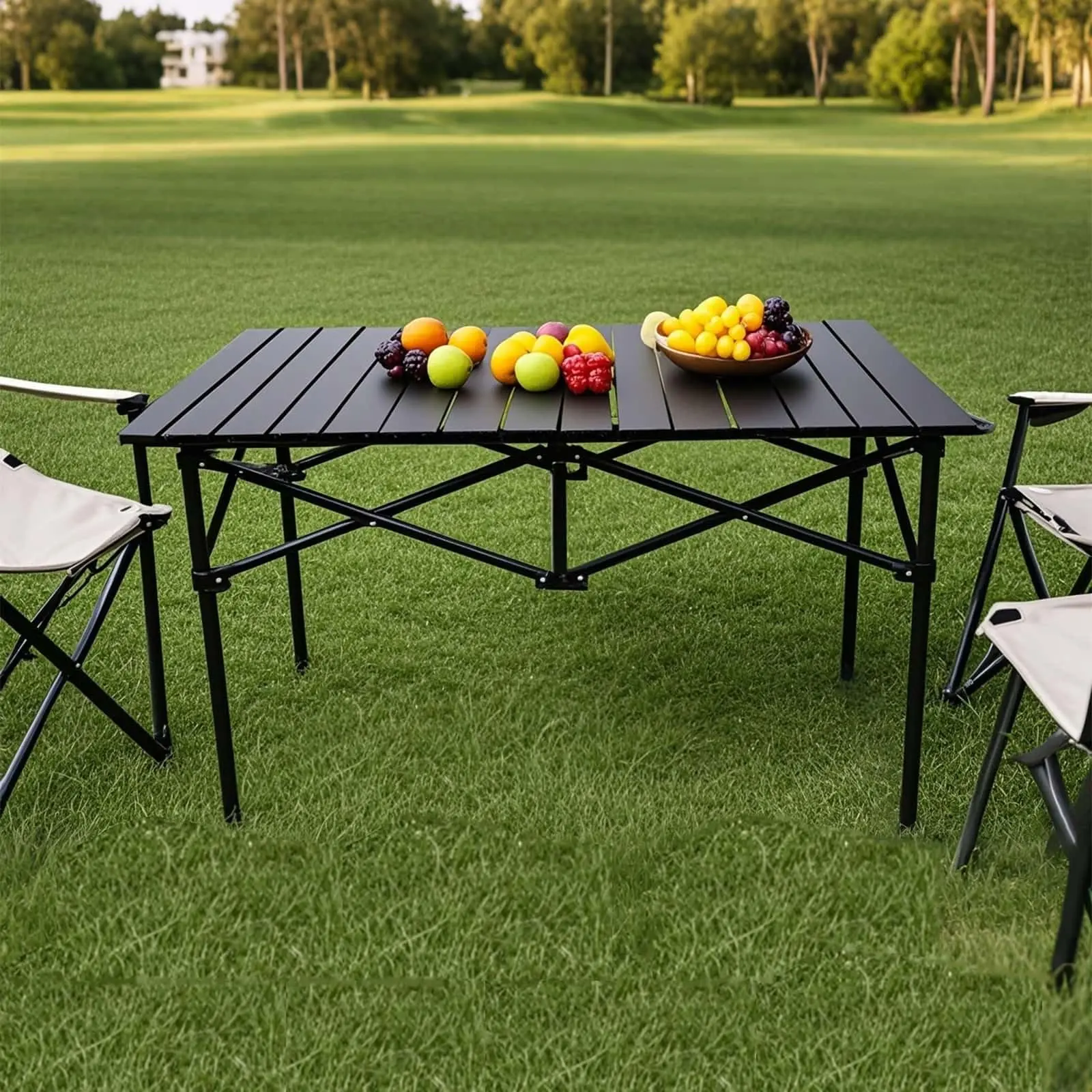 Large Size Folding Camping Table - Foldable table suitable for tailgate gatherings or camping sites, includes carrying bag - Lightweight and portable, ideal for beach, picnics, tailgates, and outdoor use