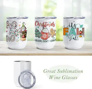 USA 50pcs 12oz Sublimation Wine Tumblers Blanks Bulk Straight Stainless Steel Insulated Mug Coffee Cocktails Drinkware for Heat Transfer Press