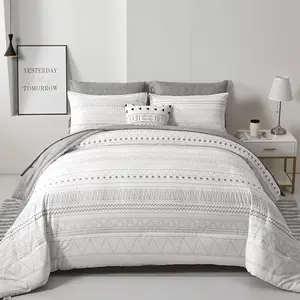 Boho Comforter Set King Size,7 Pieces Grey White Geometric Bohemian Bed in a Bag Comforter Complete Striped Bedding Set for All Season with Sheets,Pillowcases & Shams Soft Microfiber