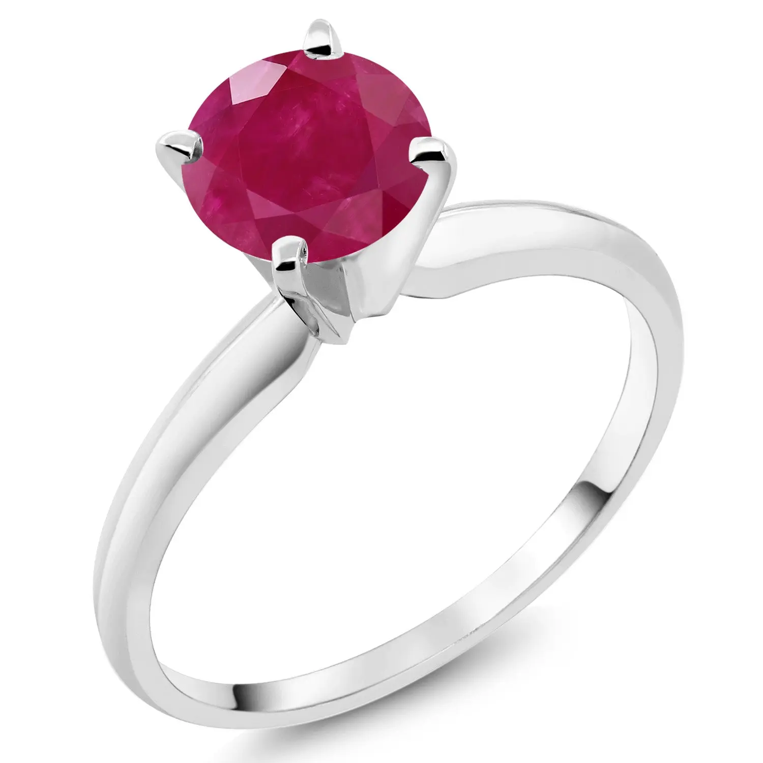 1.00 Cttw Round Red Ruby 14K White Gold Solitaire Engagement Ring For Women | Round 6MM | Gemstone Birthstone