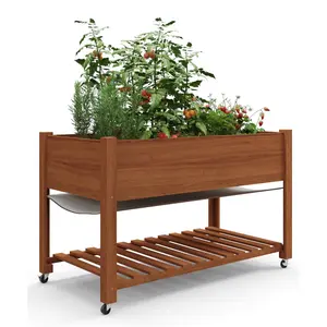 48x24x30 in Raised Garden Bed with Wheels,Elevated Raised Planter Box Outdoor for Growing Vegetables and Herbs,Sturdy Wooden Raised Table Garden Bed with Legs-Enhanced Depth, Acorn Brown