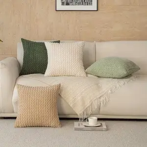 4 Piece Boho Velvet Pillow Covers Set, Vintage Striped Sofa Cushion Cases, Multiple Sizes, Neutral Bohemian Style, Zip Closure, Room Cozy Accessories, No Insert Included