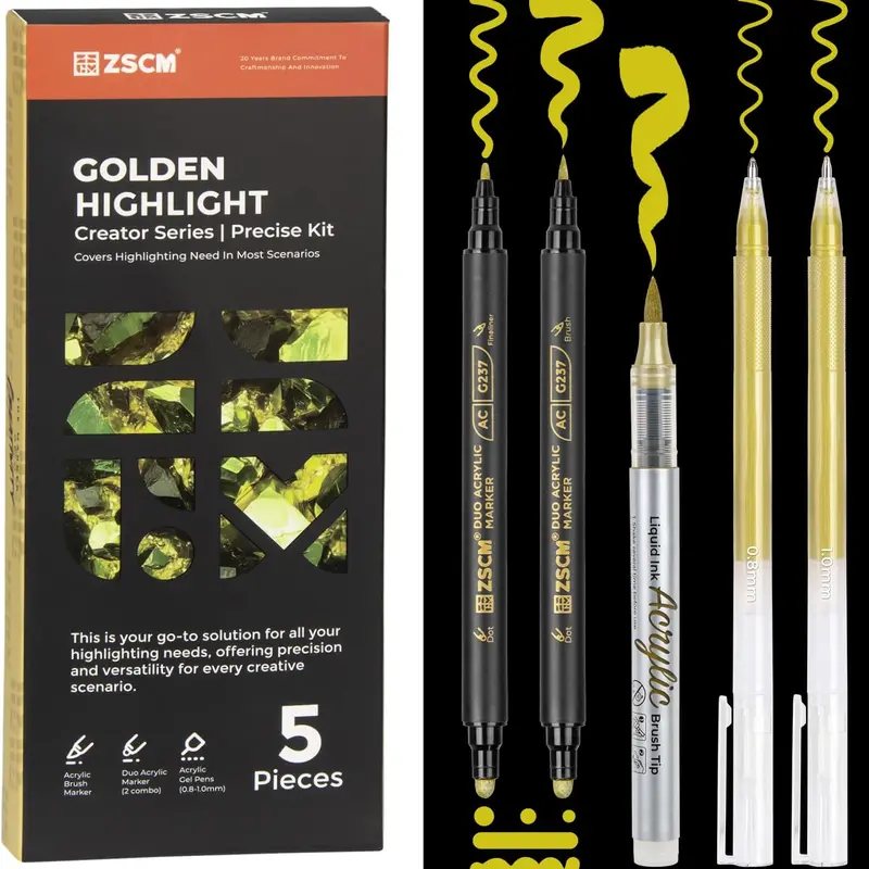 ZSCM 5-Pack Double Ended Dual-Tip Opaque Acrylic Markers - Brush