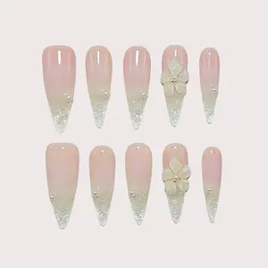 Moonovate - ICE CRACK 10pcs Handmade Press On Nails Stiletto Nails REUSABLE 3D Gel Fake Nails Acrylic Press On Nails											
