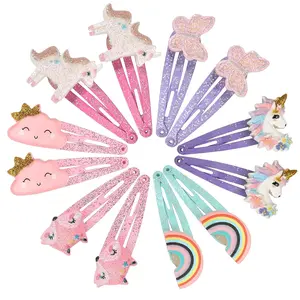 KF5-HBA220 Unicorn Hair Clips Barrettes for Girls, 6 Pairs/12 Pack Fox Rainbow Cloud Shaped Hair Pins, Cute Hair Clips Metal Snap Barrettes Sparkly Hair Accessories For Baby Girls Teens Toddlers