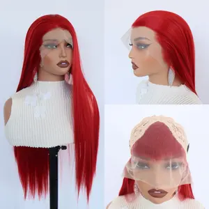 Red Lace Front Wig 13x4 with Widow's Peak Heat Resistant Hand Tied Hanfu Cosplay Straight Wig