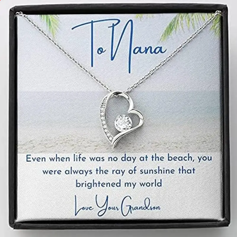 Beach Themed To My Nana Necklace from Grandson, Gift My Nana Necklace, Grandma Necklace, Even When Life Was No Day at the Beach Pendant Necklaces styles On Birthday, Christmas, Anniversary. Necklace Jewelry With Meaningful Messages Card & Box