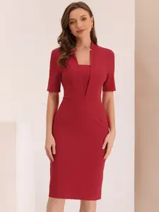 INSPIRE CHIC Formal Pencil Dress Women's Short Sleeve Work Office Bodycon Sheath Dresses, Red